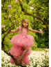 Bright Pink Satin Tulle High Low Flower Girl Dress